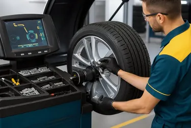 Técnico fazendo balanceamento de rodas em Jacareí.