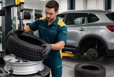 Técnico trocando pneu em Jacareí.